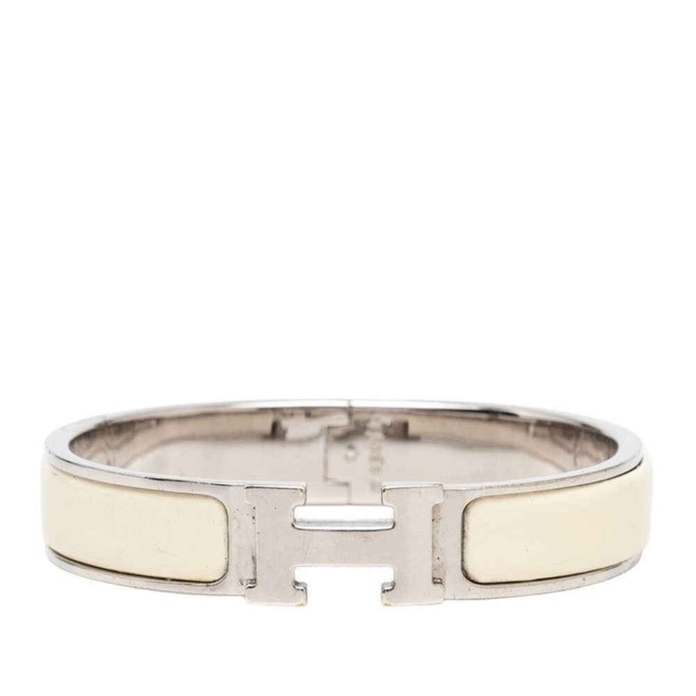 Hermes Clic H PM H Bracelet Ivory Silver Metal Enamel Ecru